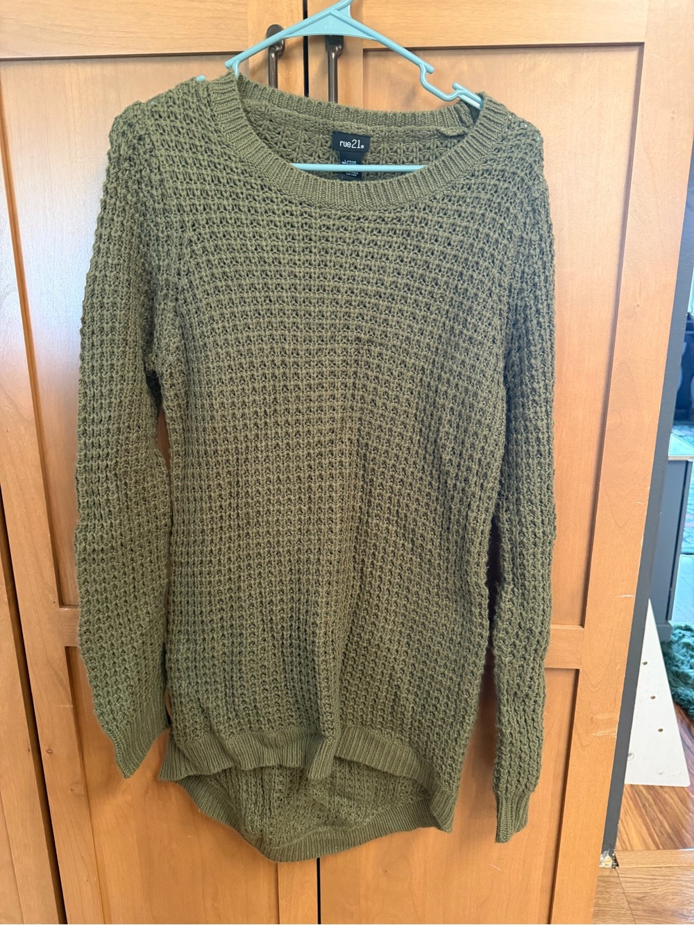 Rue21 Olive Green Waffle Knit Crewneck Sweater
